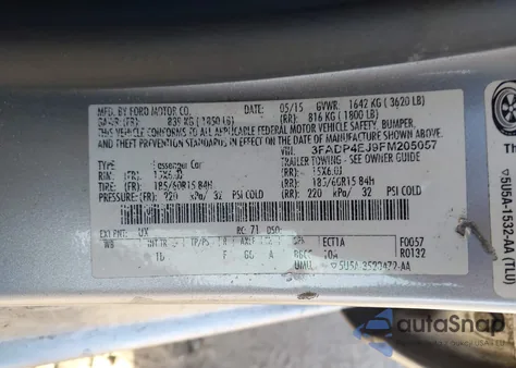 2015 Ford Fiesta Se from USA, damaged, VIN 3FADP4EJ9FM205057